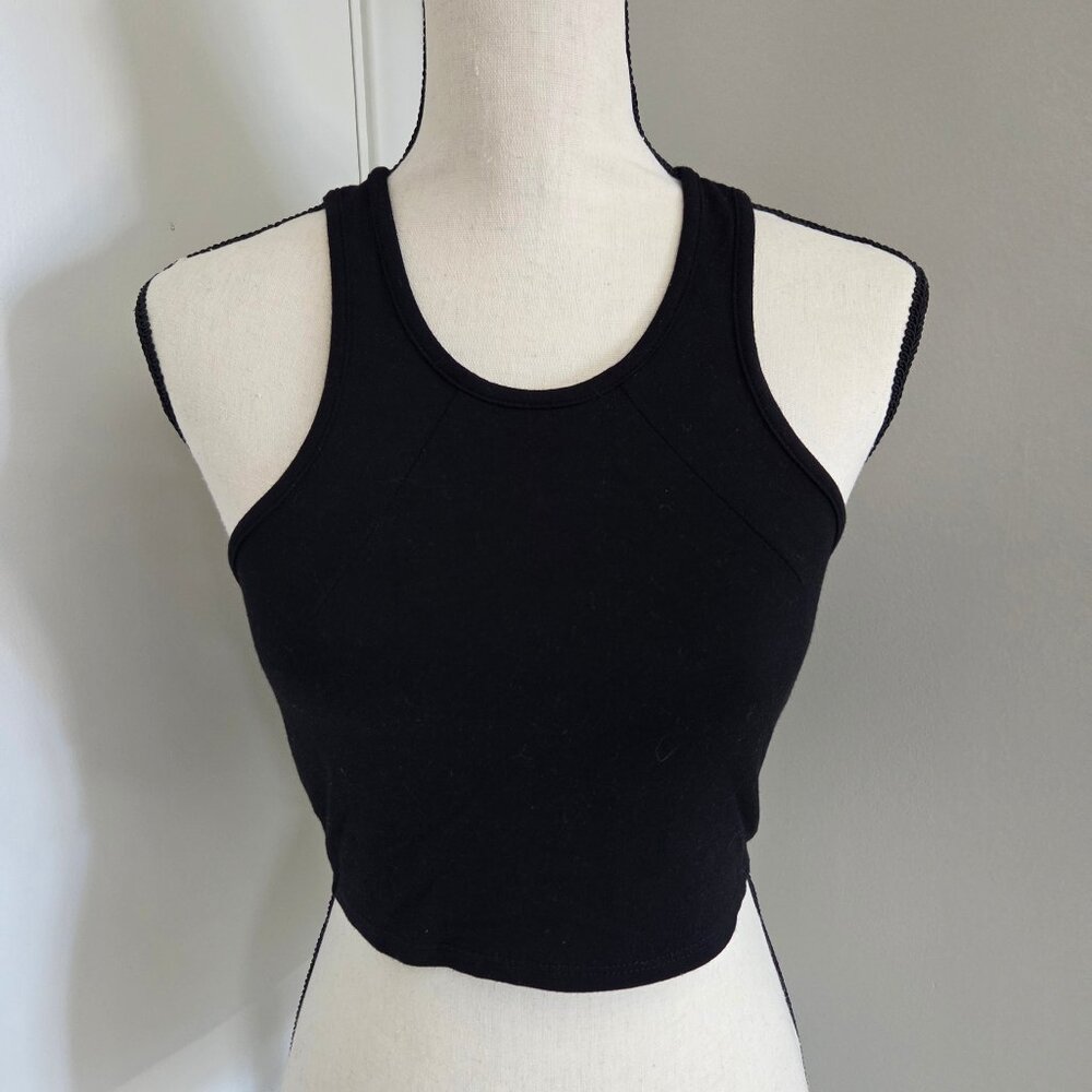 Vintage Foreign Exchange Tank Top Juniors Small Crop Black Racerback Zip